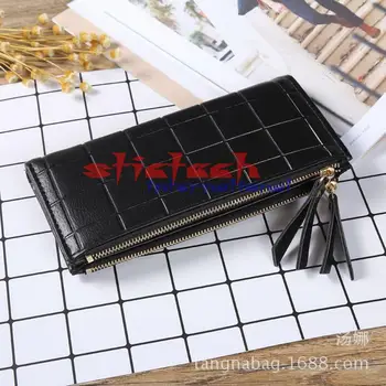

by dhl or ems 200pcs Fashion PU Leather Women Wallet Plaid Long Design Purses Embossed Wallet Clutch Double Zipper Purses