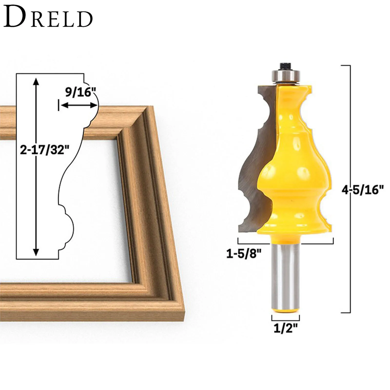 DRELD 1/2" Shank Frame Molding Router Bit Edge Profiles Cutting Milling