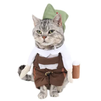 

Barman Beer Waiter Cat Costume with Hat Cosplay Suit for Pets Funny Cat Clothes Clothing Halloween Costume vetement chat S-XL