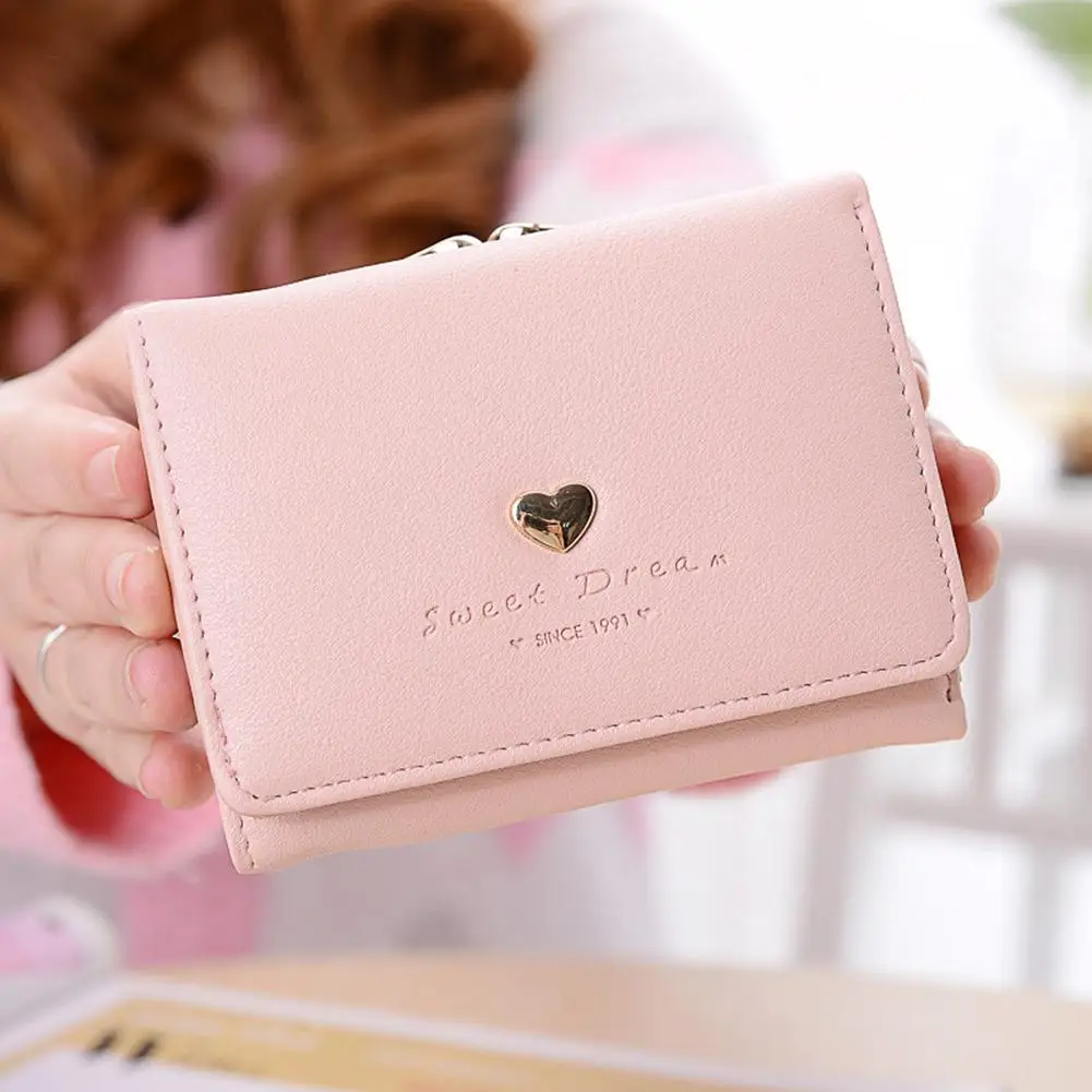 

New Arrival Leather Love Heart Wallet Women Girl Short Women Mini Purses Credit Card Holder Luxury Brand Famous Women Wallet