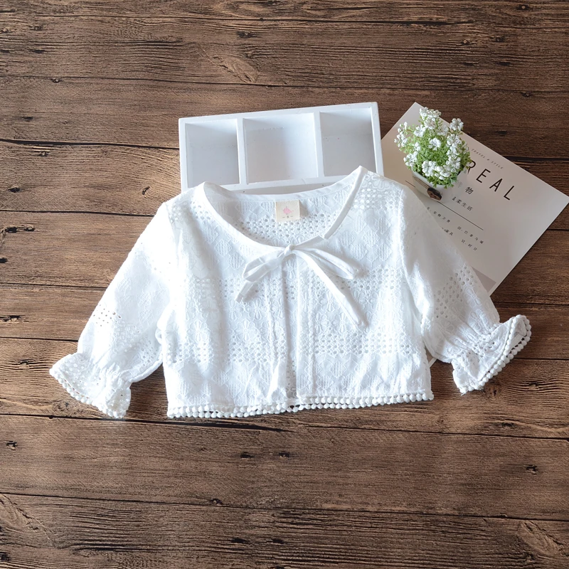 White Baby Girls Cardigan Sweater 3/4 Sleeve Jacket Cotton Outerwear