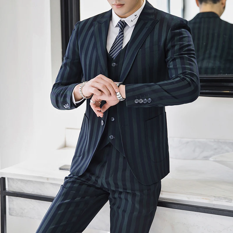 MarKyi Fashion Men Business Dress Suits Vertical Stripes Blazers Jacket Coat 2018 Male Casual Big Size Suit Jacket 
