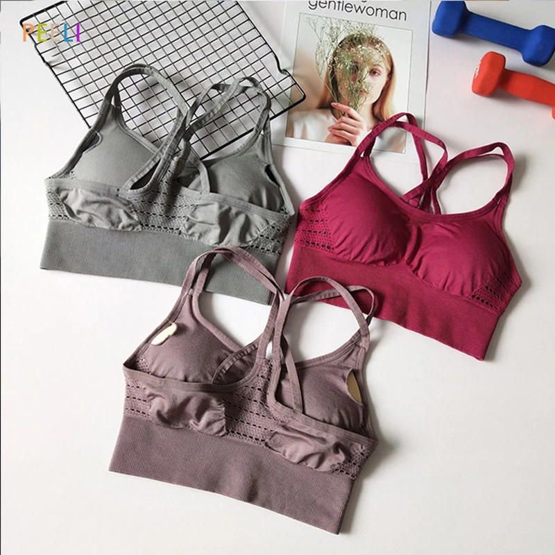 

Women Vital Seamless Sports Bra Top Strappy Yoga Bra Padded Gym Cropped Fitness Top For Running Workout Bra Female Sportswear