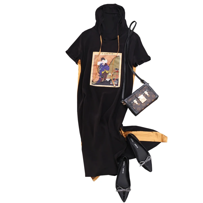 

Womens Dresses New Arrival 2019 Casual A-line Print Short Appliques Knee-length Empire Hooded Summer Clothes For Women L-4XL