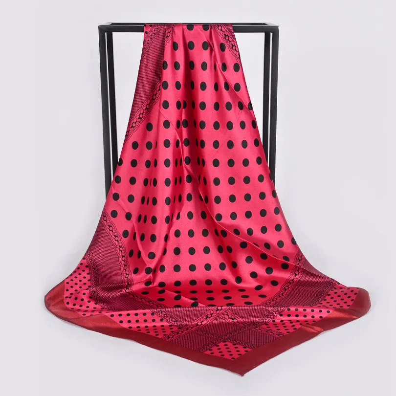 [BYSIFA] квадратные шарфы в горошек Женские классический дизайн весна осень Шелковый шарф хиджаб модный бренд зимний шейный шарф хаки серый - Цвет: black red dot