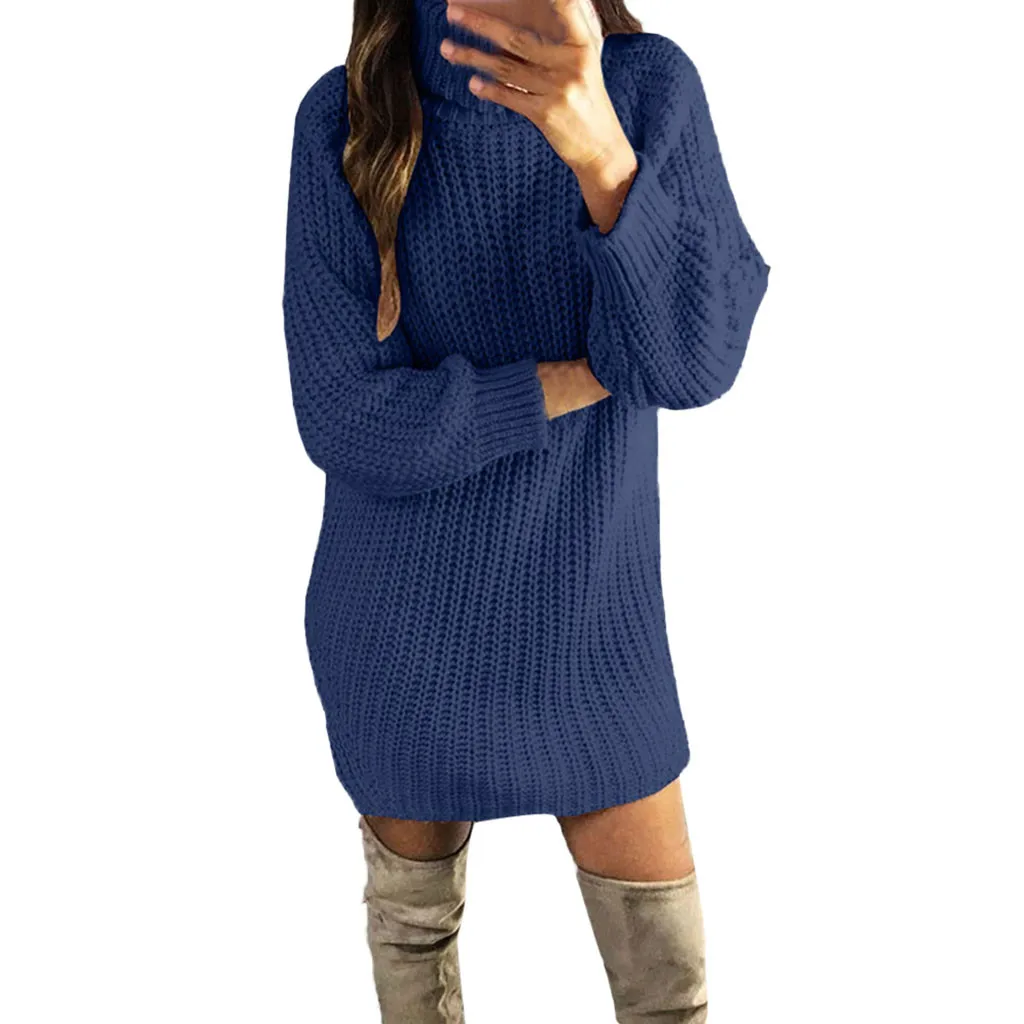 

Clothing women's Spring Winter Casual High Collar Mini Dress Ladies Long Sleeved Solid Pullover Autumn Sexy Girl Mini Dress
