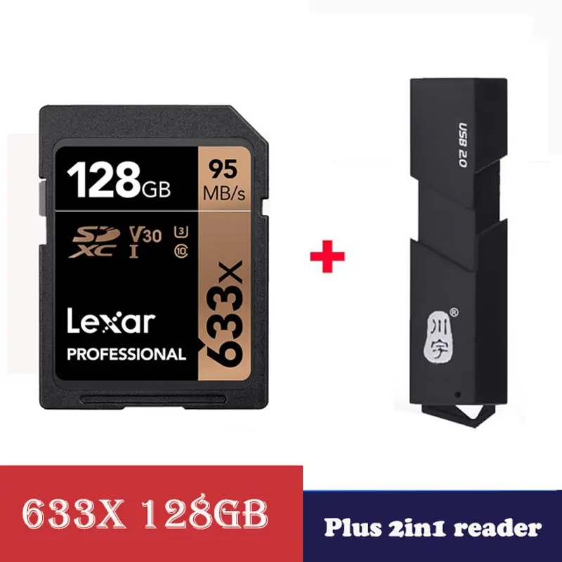 Lexar sd-карта 128 GB 633x SDXC карт sd карты s 128 GB 95 МБ/с. профессиональные карты памяти Class 10 для цифровой зеркальной/HD Камера - Емкость: 633X-128-2in1 reader