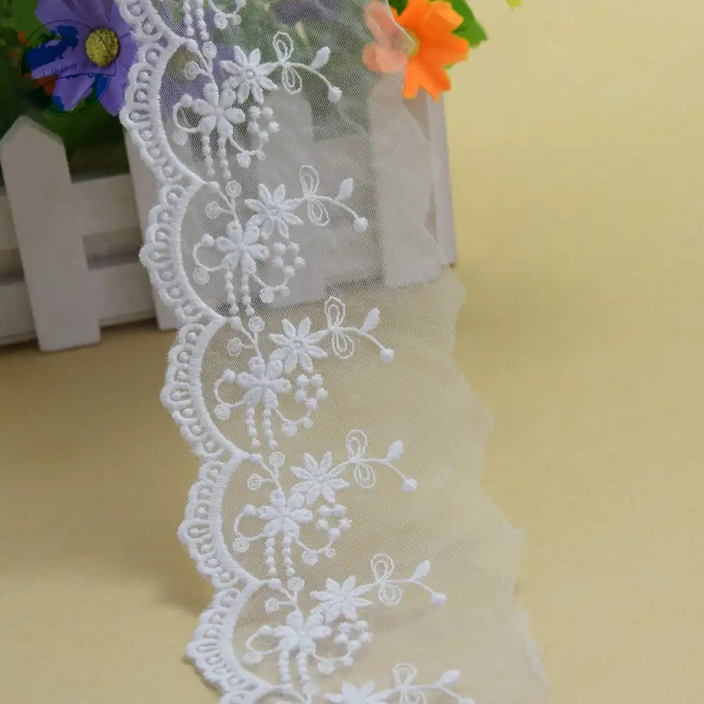 2 Cm De Ancho El/ástico Diy Algod/ón Bordado Costura Flor Encaje Tela Apliques Cuello Cinta Ribete Flecos Guipur Decoraci/ón De Vestido Blanco