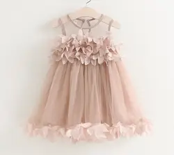 Платья для девочек новинка 2017 года летняя одежда из тюлевой ткани для девочек платье принцессы с аппликацией в виде лепестков роз летняя