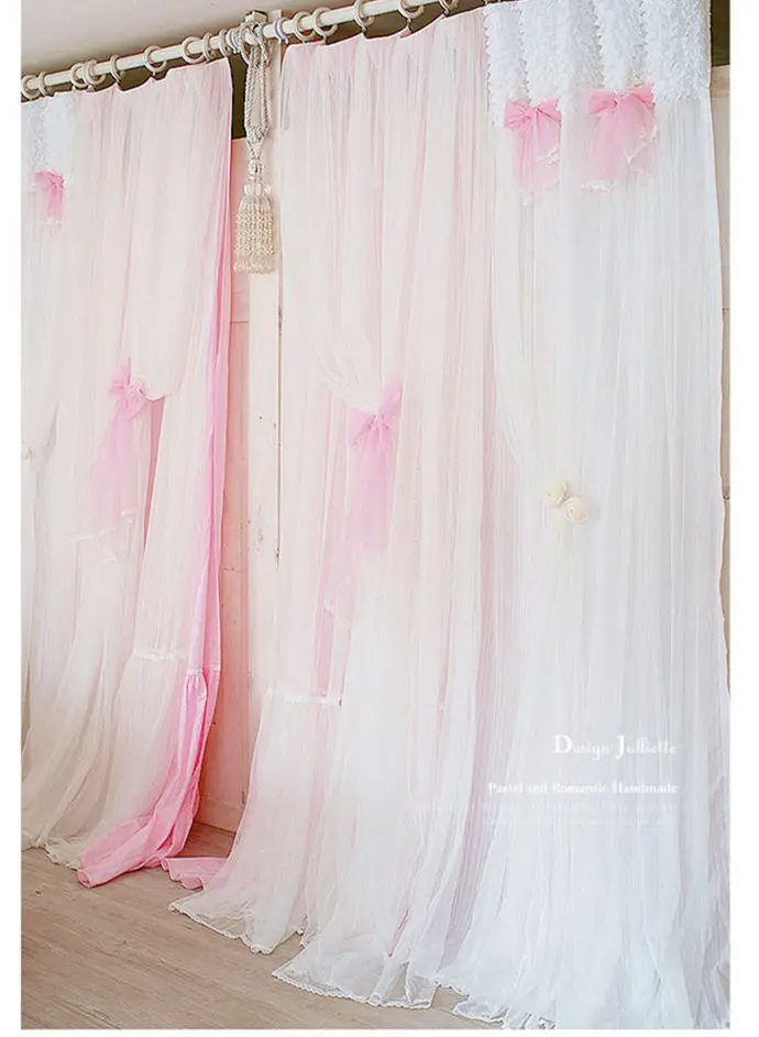 Princesa blanca/Rosa cortina de encaje ventana cortinas dormitorio sala de estar ventana proyección boda decoración dulce valance cortinas