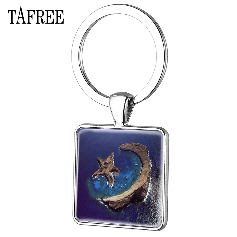 

TAFREE the Great Barrier Reef Keychains Scenery Picture Silver Plated Square key Chains Great Tourist Souvenirs jewelry FA498