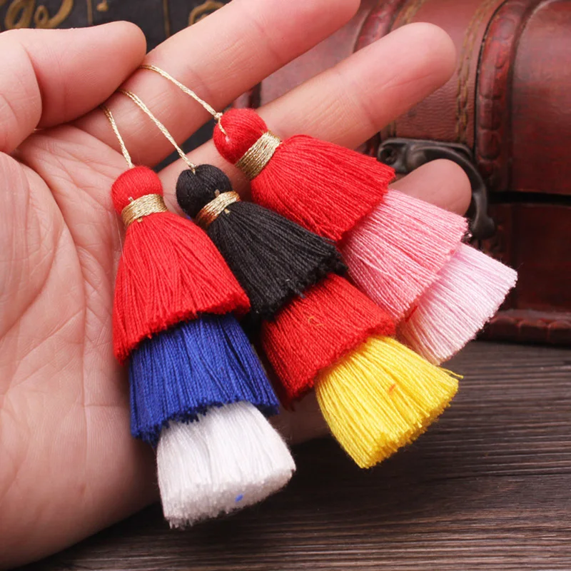 6pcs/lot 7cm Three layers Overlapping tassels silk fringe sewing tassel trim decorative key