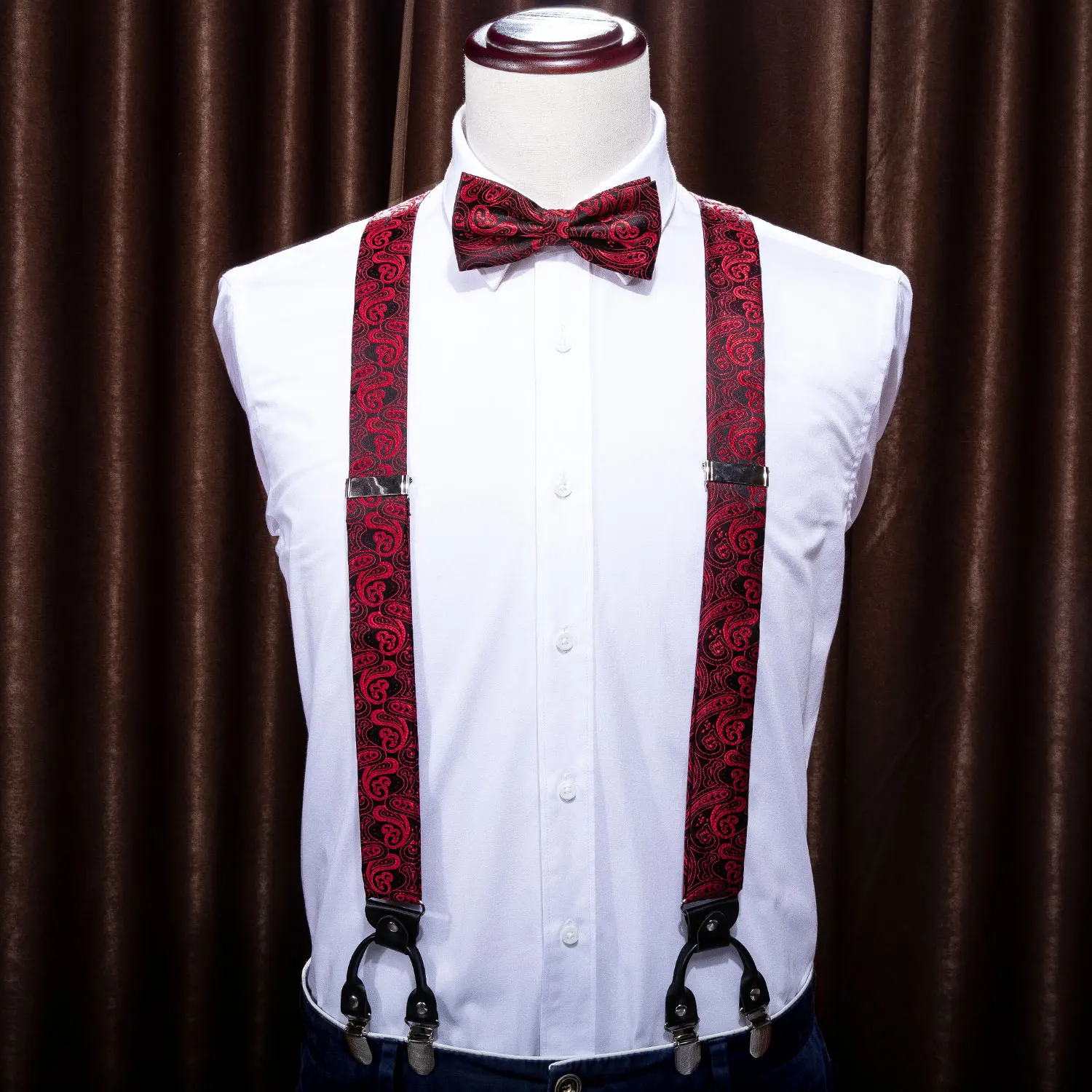 Men’s Pocket Square 8CM Necktie Suspender Solid Color Handkerchief Braces Set