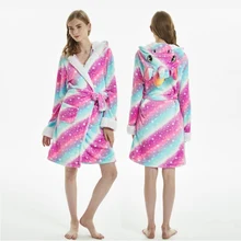 Фланелевый банный халат для взрослых, женский халат, банные халаты, пижамы для женщин, зимняя плюшевая Пижама с единорогом, ночная рубашка