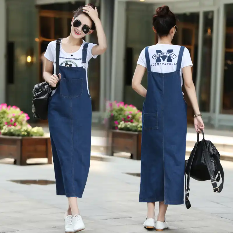 dungaree long dress womens