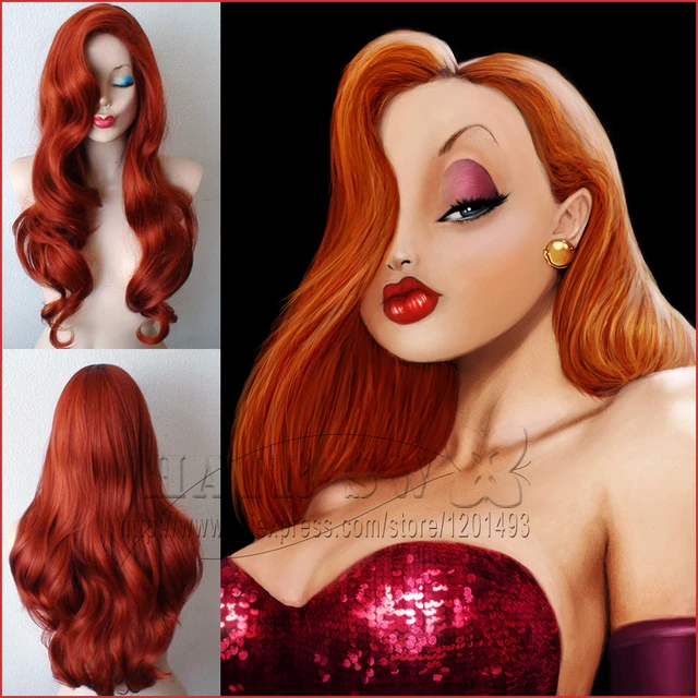 Jessica Rabbit cosplay wig Copper red hair long wavy hairstyle wig