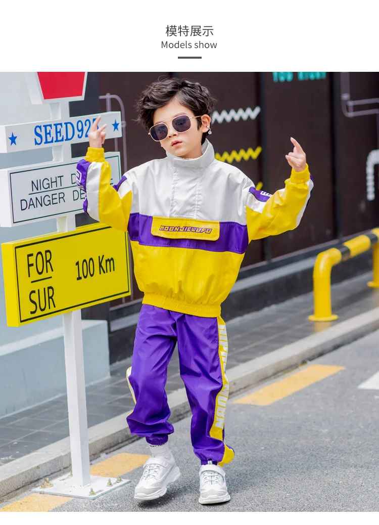 Desempenho de Dança Roupas de Primavera e Outono das Crianças Coreana do Conjunto de Meninos do Hip Roupas Maré Versão Traje Rua Hop 3 Coreana do conjunto de meninos do hip hop traje