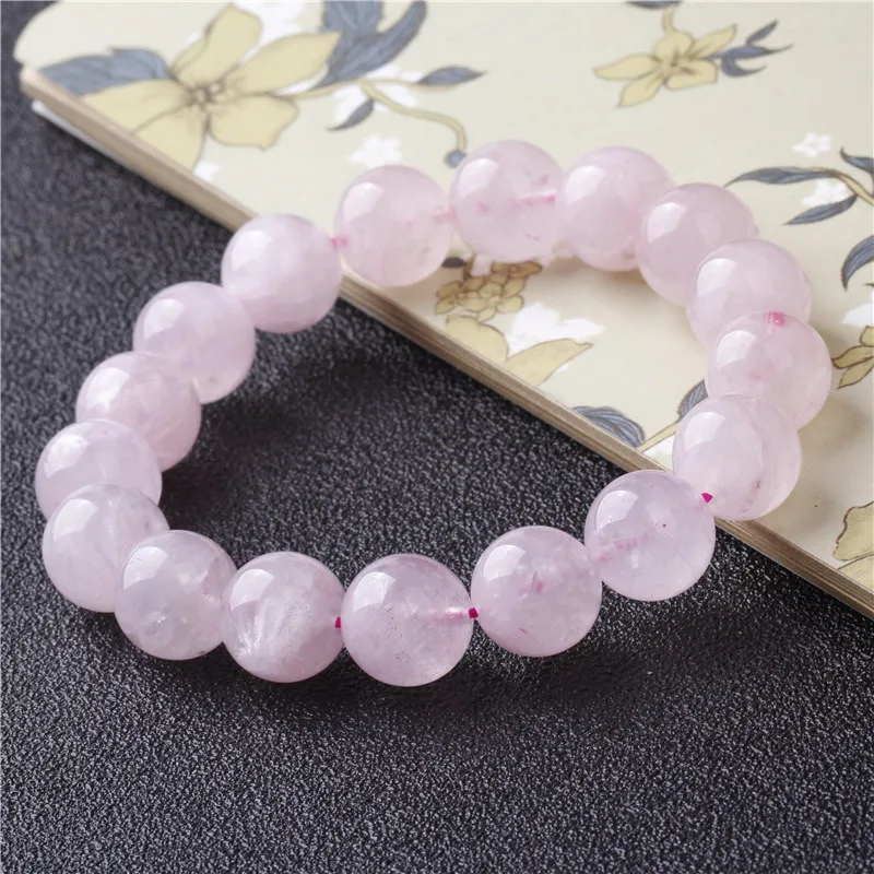 Wholesale Pink Powder crystal Quartz Natural Stone Streche Bracelet Elastic Cord Pulserase Jewelry Beads Lovers woman Gift