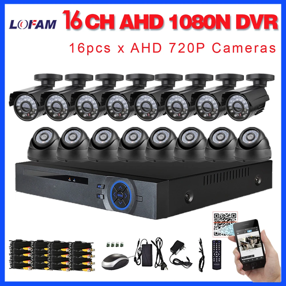 

LOFAM 16CH AHD 1MP DVR NVR Kit CCTV System 720P 1.0MP Waterproof Camera Security CCTV System 16PCS Indoor Outdoor Camera Sets