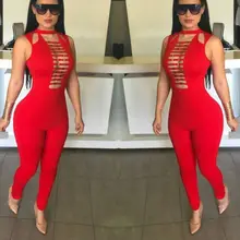 Новинка Комбинезоны Черный и красный узкие пикантные модные повседневные женские повязки комбинезон(H1371