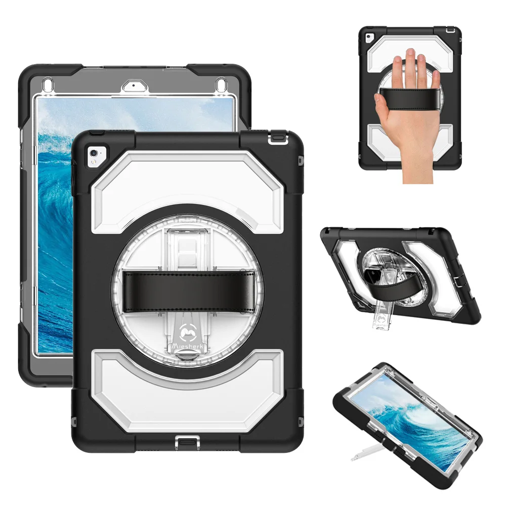 

Heavy Duty Case for iPad Air 2 with 360 Degree Rotating Leather Hand Strap Kickstand Miesherk Shockproof Drop Protection Cover