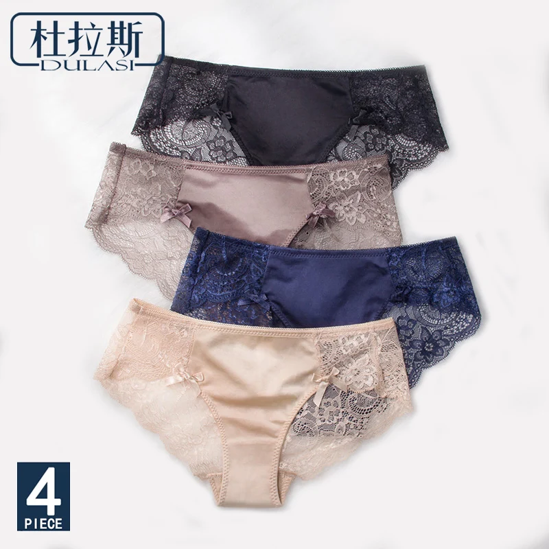 Sexy Lace Panties Women Transparent Seamless Briefs Cotton Crotch Ice Silk Panties Lady 4pcs/lot DULASI Brand Women Underwear Sexy Lace Panties Women Transparent Seamless Briefs Cotton Crotch Ice Silk Panties Lady 4pcs/lot DULASI Brand Women Underwear