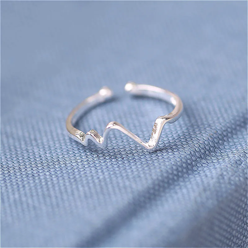 

Gemei 100% 925 Sterling Silver Irregular Lightning Electrocardiogram Open Rings For Women Simple Fashion Party Jewelry