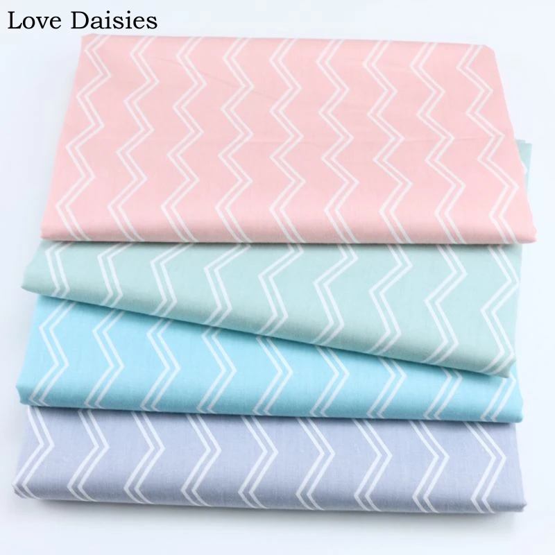 100 Cotton Twill Pink Green Blue Gray Double Line White Chevron