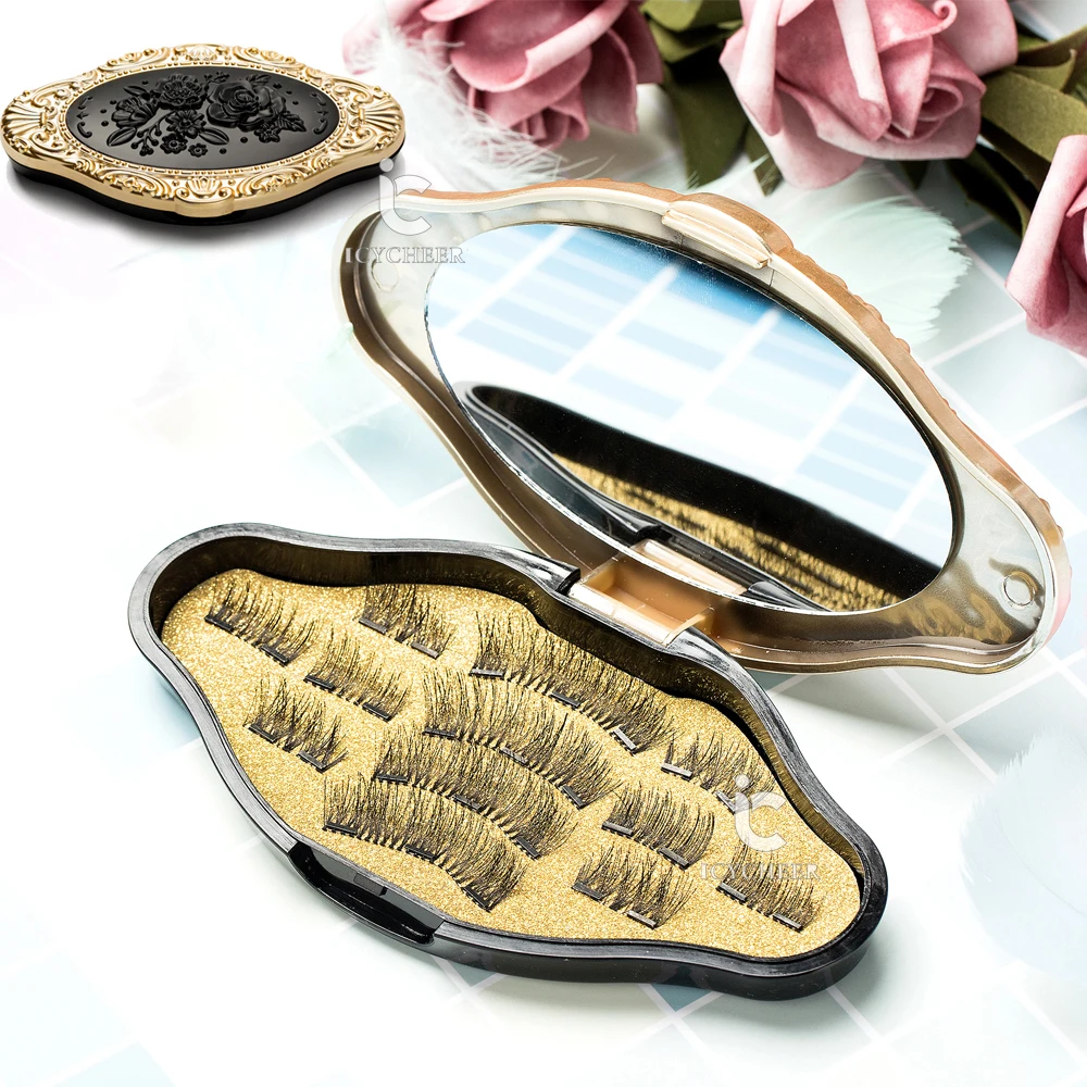 

ICYCHEER 3 Pairs / 12pcs Makeup Magnetic Eyelashes Set Dual Triple Magnet Eye Lashes NO GLUE Reusable 3D Black Brown Handmade