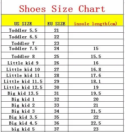 Little Kid Big Kid Shoe Size Chart
