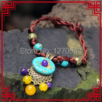 Новые женские этнические браслет Таиланд желтый и фиолетовый халцедон Винтаж браслет, мода китайский ювелирные камни браслет