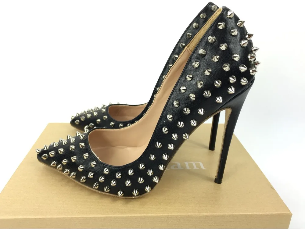 

Hot Sales Rivets Women High Heels,Luxury Brand Pointed Toe Spiked Studded Shoes,Women Sexy Wedding Pumps Dress Shoes 34-44