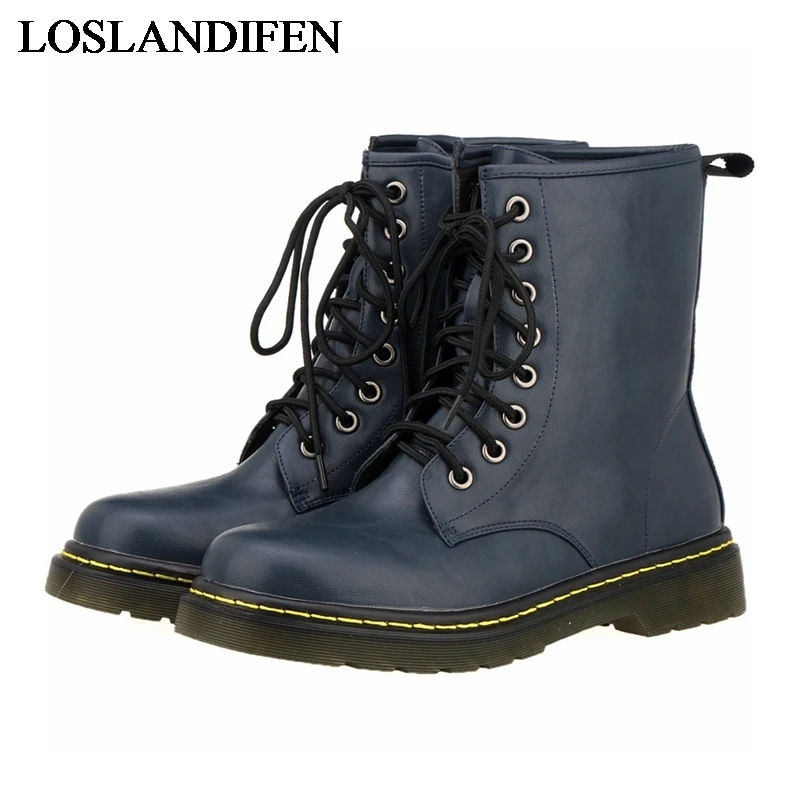 

2018 New Autumn Winter Lady Round Toe Soft Leather Boots Lace Up Heel Women Shoes Motorcycle Boots Shoes NLK-C0174