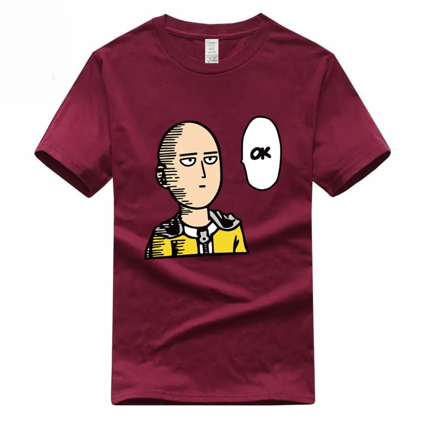 Футболка One Punch Man Saitama Sensei из японского аниме, европейский размер, хлопок, летняя повседневная футболка с круглым вырезом для мужчин и женщин GMT300004 - Цвет: Deep Red A