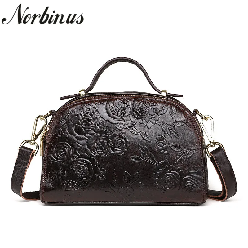 

Norbinus Women Messenger Bags Genuine Leather Shoulder Crossbody Bag Laides Leather Handbags Female Top Handle Bags Flower Tote