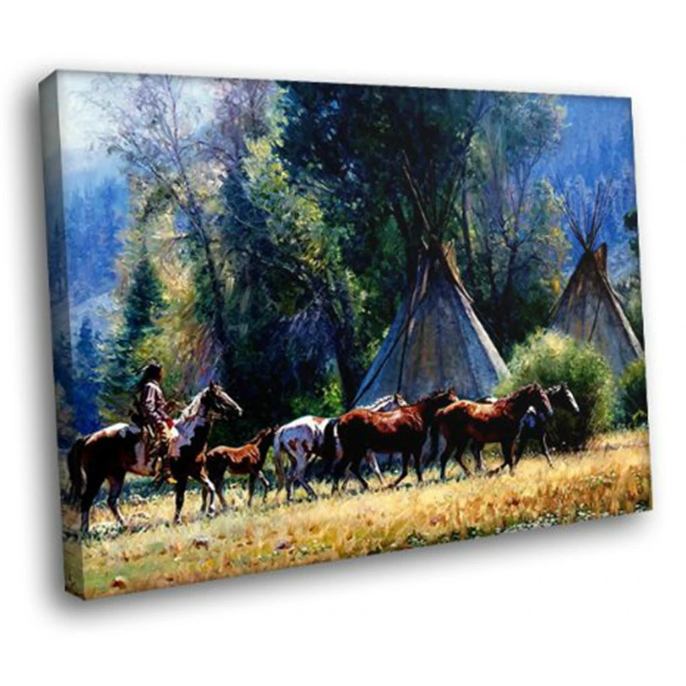 Home Decor Print Native American Indians Horse Landscape Picture Wall