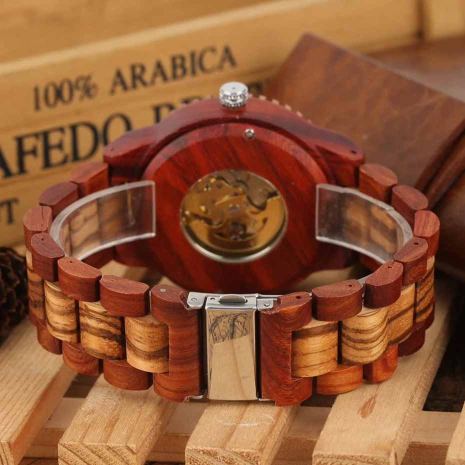 Retro Wood Watch Royal Gold Roman Literal Mechanical Watches Men's Top Luxury Wooden Bangle Watch montre homme automatique reloj