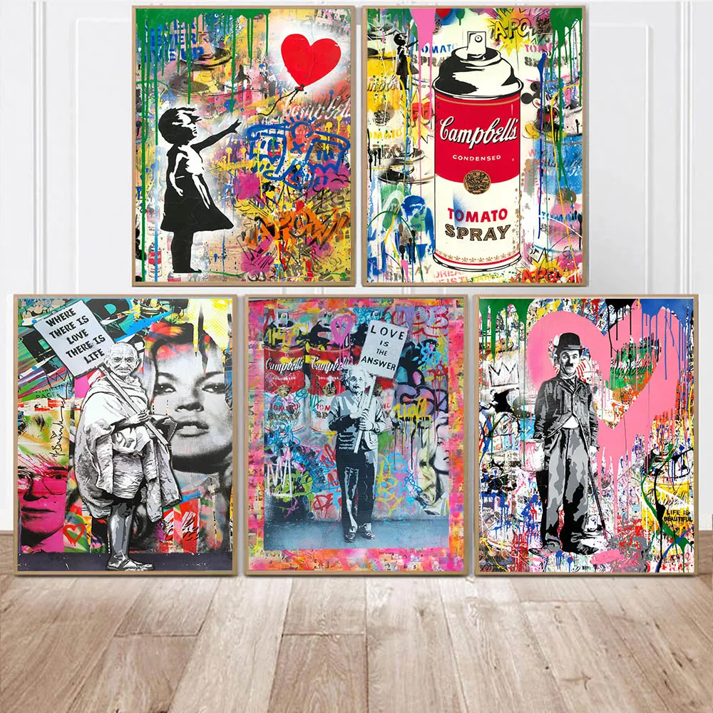 Girl with Balloon Street Wall graffiti Art Canvas Paintings Abstract Einstein Pop Art Canvas Prints For Kids Room Cuadros Decor