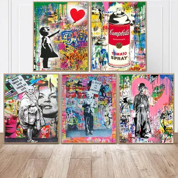 

Girl with Balloon Street Wall graffiti Art Canvas Paintings Abstract Einstein Pop Art Canvas Prints For Kids Room Cuadros Decor