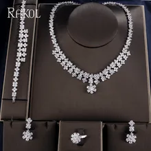RAKOL Fashion Flowers Shape Earrings Necklace Bracelet Ring For Women Shiny Cubic Zirconia White Gold Color Jewelry Set RS12389K