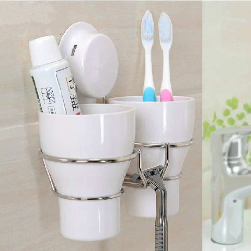 High quality wall toothbrush holder set with 2 tooth brush mug white