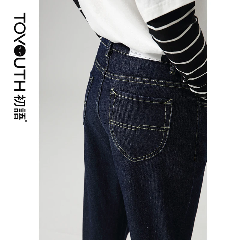 Toyouth джинсы-шаровары для женщин, свободные винтажные шаровары, прямые джинсы, штаны с высокой талией, хлопковые джинсы, женские джинсовые брюки бойфренда