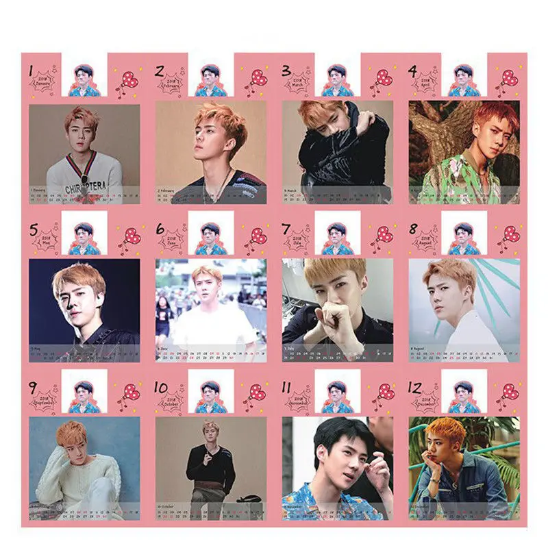 KPOP EXO SEHUN 2018 Mini Desk Calendar Picture Photo Album Fan Made Cards Gift Collection Z7091929