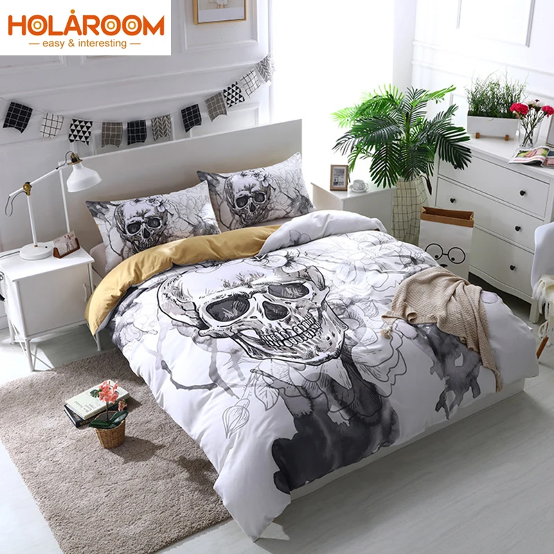 

3Pcs Halloween Bedding Sets Home Textile Twin Queen King Size of Duver Cover Set Skull Pillowcase Bedclothes Printed Bedding Set