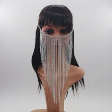 Дизайн, женская серебряная маска для лица, металлические цепочки с длинной кисточкой на голову, украшения для лица, ремни на голову, украшения на голову, подарок на Хэллоуин