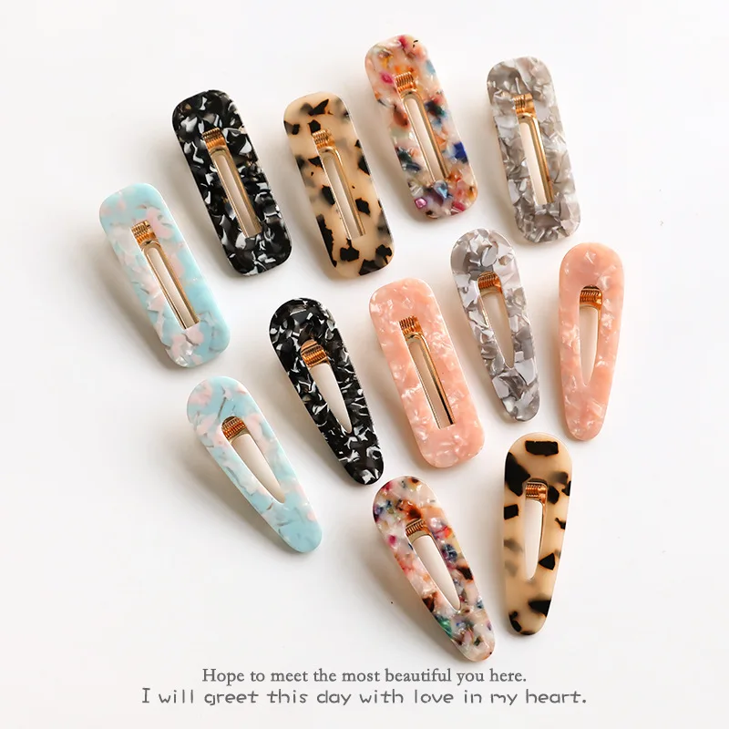 Women Girls Japanese Style Side Hair Clip Hollow Geometric Water Drop Shape Duckbill Hairgrips Colored Marble Textured Printed Women Girls Japanese Style Side Hair Clip Hollow Geometric Water Drop Shape Duckbill Hairgrips Colored Marble Textured Printed