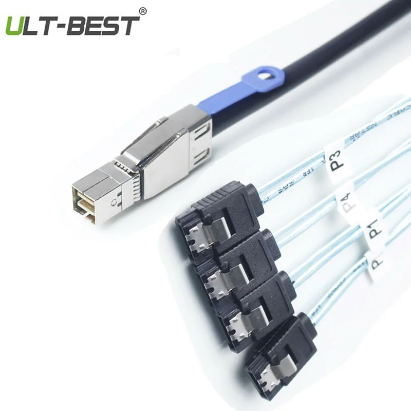 

ULT-BEST External Mini SAS HD SFF-8644 to 4 SATA 7Pin 6Gbps Hard Disk data server Raid Cable 1m