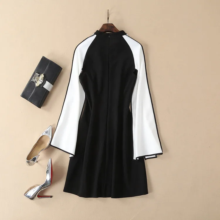 Élégante Pour Femmes cou O Manches Noir Manteau Patchwork Bureau Robes 2019 Sexy Longues Split Mini Designer De Robe Femelle Nouveau Partie Vêtements PHZwqgxv