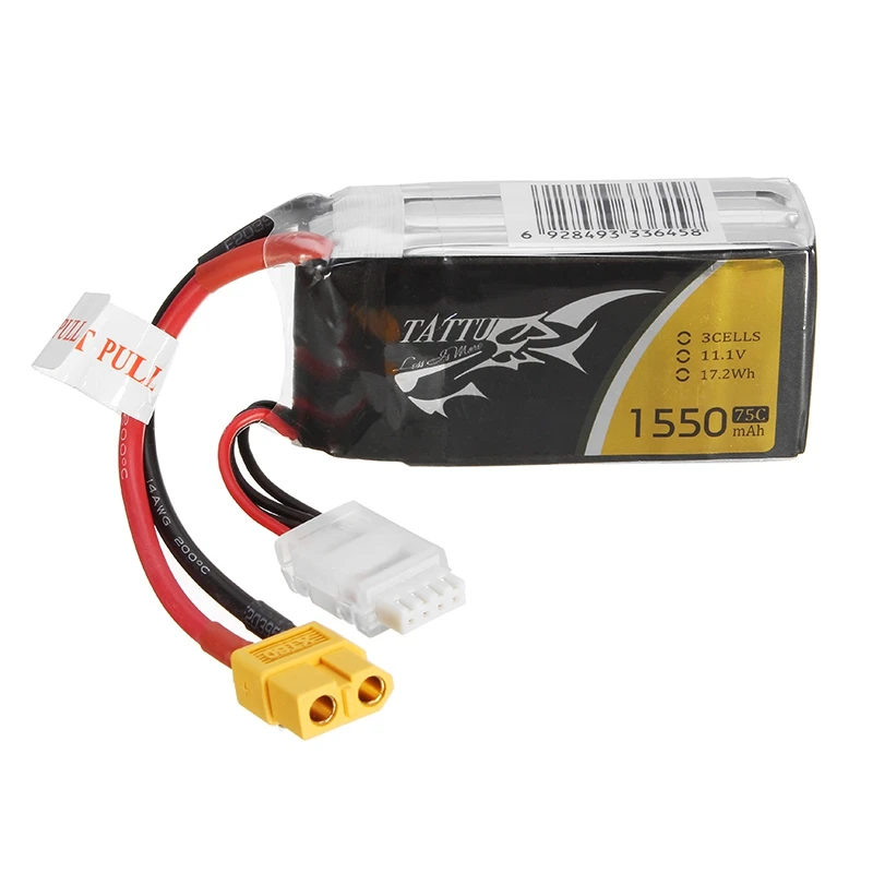 

TATTU 11.1V 1550mAh 75C 17.2Wh 3S XT60 Plug Lipo Battery for RC Models Helicopter Quadcopter Spare Part Accessories