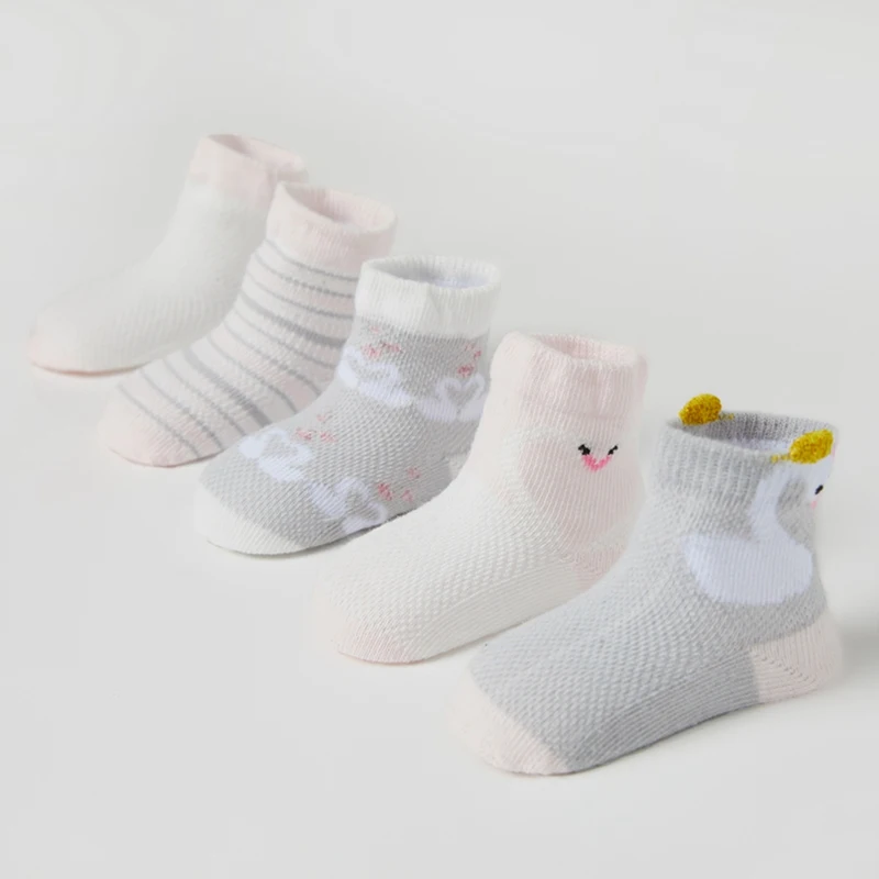 5 пар, дышащие хлопковые носки унисекс с рисунком для новорожденных мальчиков и девочек мягкие носки для малышей нескользящие носки-Тапочки - Цвет: Серый